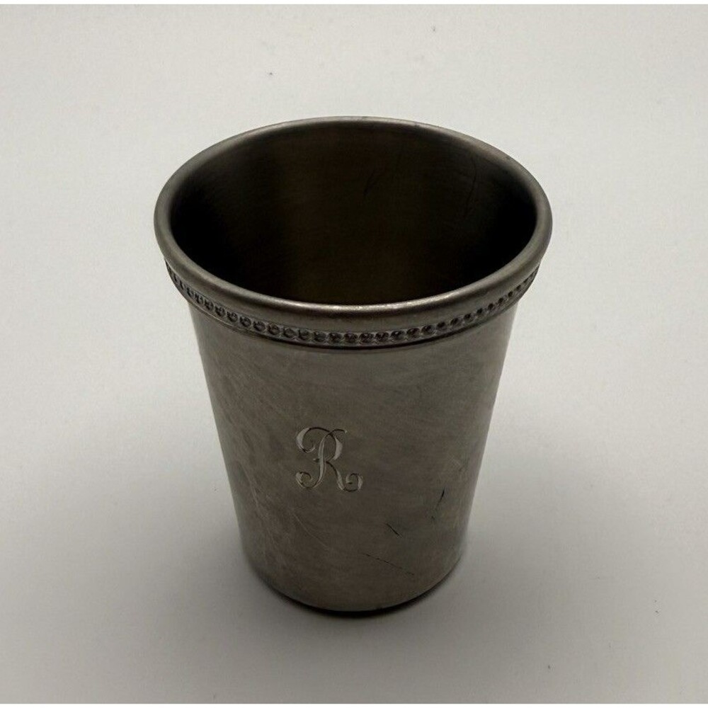 International Pewter 1776 House Mint Julep Shot Glass Colonial Bar Monogram R
